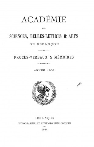 01/01/1903 - Procès verbaux et mémoires [Texte imprimé] /