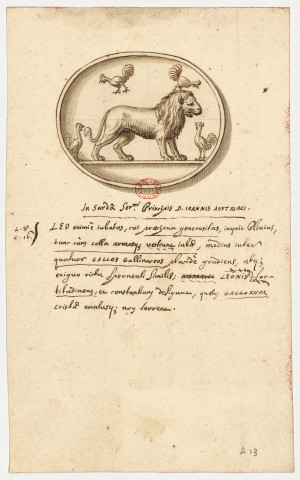 Camée antique : lion entouré de 4 coqs [Image fixe] , [S.l.] : [s.n.], [circa 1650]