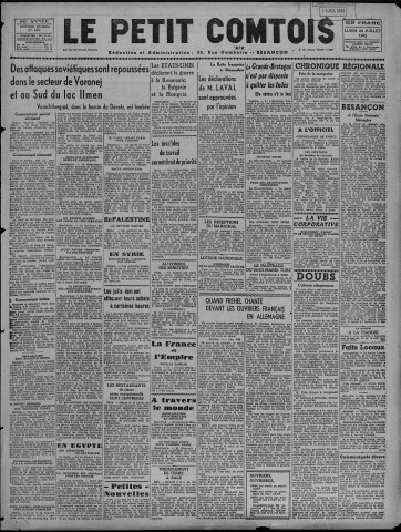 20/07/1942 - Le petit comtois [Texte imprimé] : journal républicain démocratique quotidien