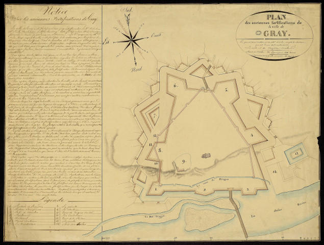 Plan des anciennes fortifications de la ville de Gray... 600 toises /accounts/mnesys_besancon/datas/ [dessin] , [Gray] : [s.n.], [1804]
