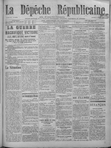 18/10/1918 - La Dépêche républicaine de Franche-Comté [Texte imprimé]
