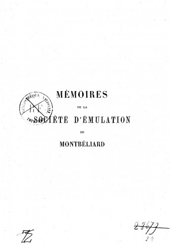 01/01/1905 - Mémoires de la Société d'émulation de Montbéliard [Texte imprimé]