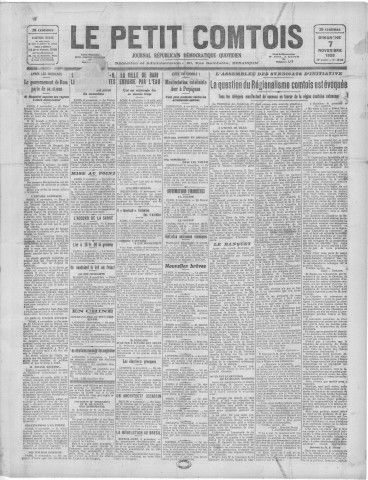 07/11/1926 - Le petit comtois [Texte imprimé] : journal républicain démocratique quotidien