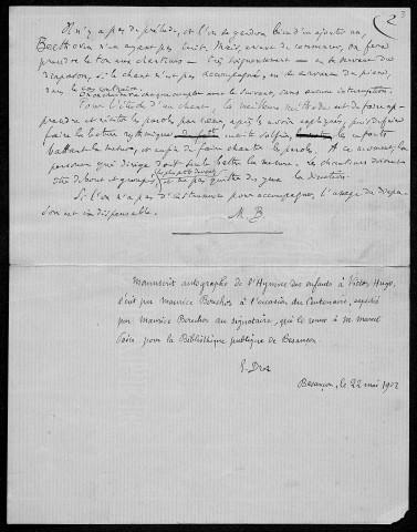 Ms Z 772 - Emile Ratez. Cantate pour le centenaire de Victor Hugo à Besançon. 1902.
