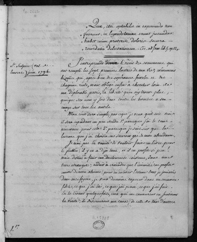 Ms 2242 - Jean-Baptiste Béchet. Journal, 1759-1794. Ms. autographe.- 2e copie