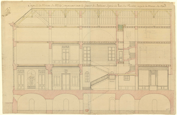 Hôtels Tassin de Villiers et Tassin de Moncourt, à Orléans. Coupe de la maison du midi / Pierre-Adrien Pâris , [S.l.] : [P.-A. Pâris], [1791]