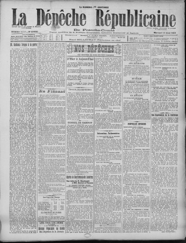 20/08/1924 - La Dépêche républicaine de Franche-Comté [Texte imprimé]