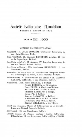 01/01/1933 - Bulletin de la Société belfortaine d'émulation [Texte imprimé]