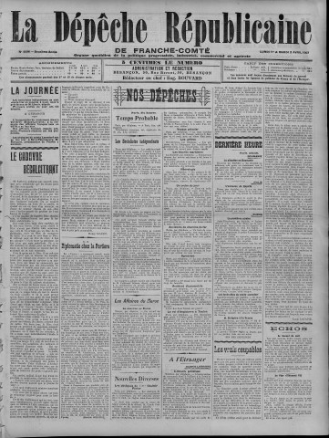 02/04/1907 - La Dépêche républicaine de Franche-Comté [Texte imprimé]