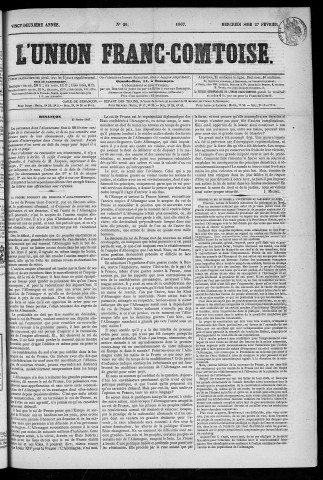 27/02/1867 - L'Union franc-comtoise [Texte imprimé]
