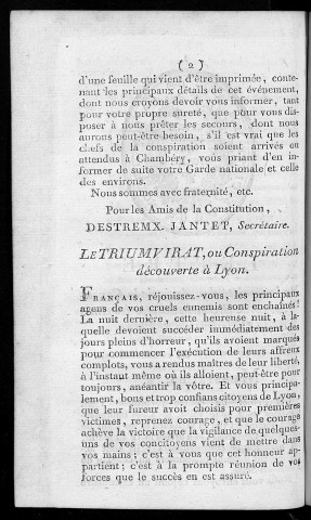 Lettre de la Société des amis de la constitution de Lyon à la lettre de la Société des amis de la constitution de Besançon du 12 décembre 1790