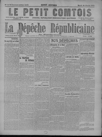 20/02/1923 - La Dépêche républicaine de Franche-Comté [Texte imprimé]