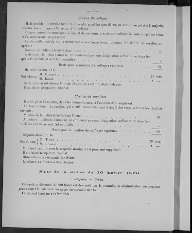 Registre des délibérations du Conseil municipal pour l'année 1876 (imprimé)