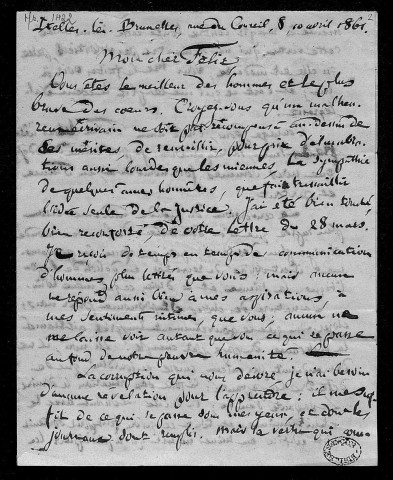 Ms 1422 - Lettres de P.-J. Proudhon à Félix Brelin (1861-1862)