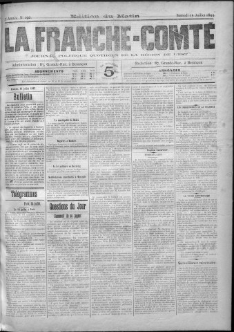 15/07/1893 - La Franche-Comté : journal politique de la région de l'Est