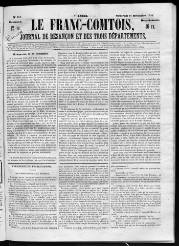16/12/1846 - Le Franc-comtois - Journal de Besançon et des trois départements