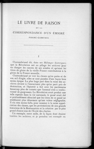 Le livre de raison et la correspondance d'un émigré franc-comtois : [Fr. Fr. Patornay du Fied]