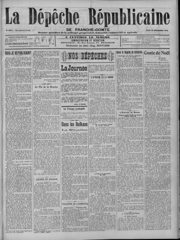 26/12/1912 - La Dépêche républicaine de Franche-Comté [Texte imprimé]