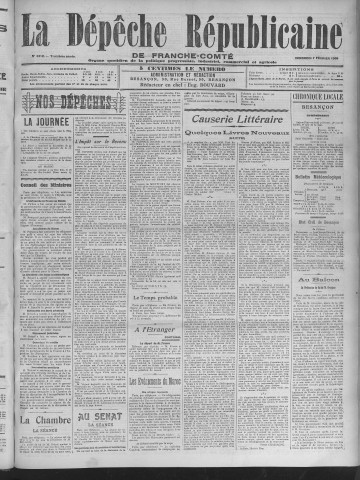 07/02/1908 - La Dépêche républicaine de Franche-Comté [Texte imprimé]