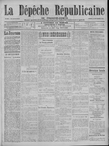 14/09/1912 - La Dépêche républicaine de Franche-Comté [Texte imprimé]