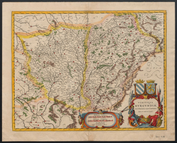 Utriusque Burgundiae tum Ducatus, tum Comitatus descriptio. 10 milliaria gallica. 8 milliaria germanica. [Document cartographique] , Amsterdam : Guiljelmium Blaeu, 1635/1644