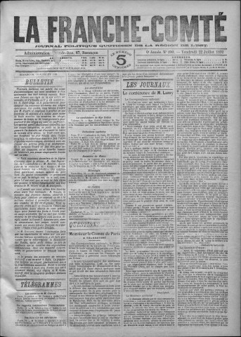 22/07/1892 - La Franche-Comté : journal politique de la région de l'Est