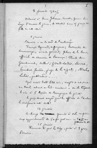 Ms 1844 - Inventaire et analyse des registres des délibérations municipales de la Ville de Besançon : 1540/1-1566 (tome III). Notes d'Auguste Castan (1833-1892)