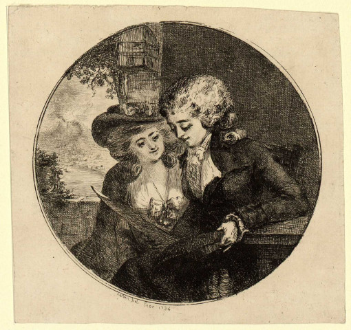 Jeune homme et jeune femme lisant [Image fixe] / Denon del. févr. 1784 , 1784