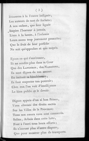Chanson patriotique composée par M. Billot d'Arbois, et chantée par l'auteur aux repas nationaux d'Arbois et de Salins, en présence de M. le comte Louis de Narbonne