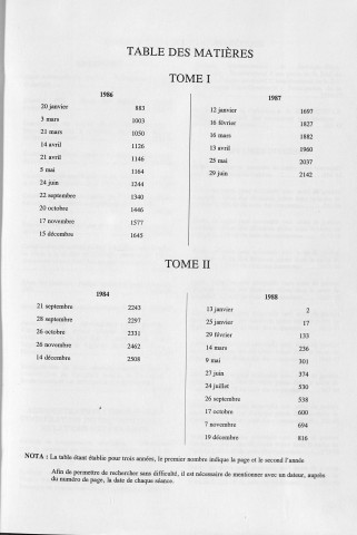 Registre des délibérations du conseil municipal. : Janvier 1986-juin 1987 ; table triennale 1986-1988.