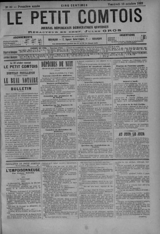 19/10/1883 - Le petit comtois [Texte imprimé] : journal républicain démocratique quotidien