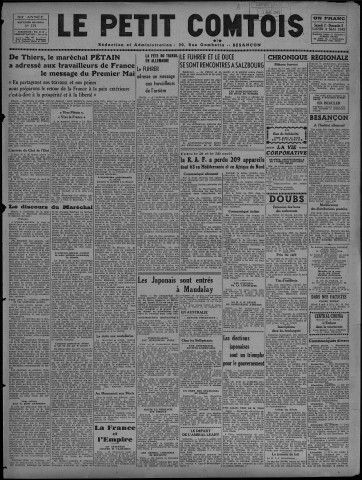02/05/1942 - Le petit comtois [Texte imprimé] : journal républicain démocratique quotidien