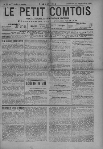 30/09/1883 - Le petit comtois [Texte imprimé] : journal républicain démocratique quotidien