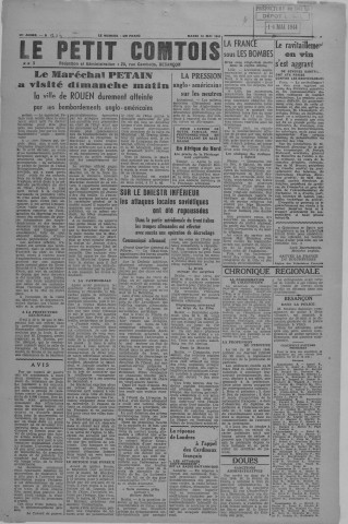 16/05/1944 - Le petit comtois [Texte imprimé] : journal républicain démocratique quotidien