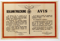 Avis à la suite de l' attentat du 23 août 1941 à Paris, affiche