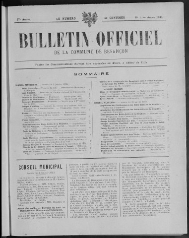 Registre des délibérations du Conseil municipal pour les années 1933 à 1936 (imprimé) avec table alphabétique.