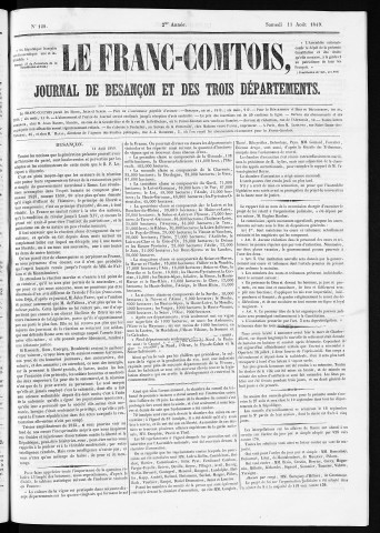 11/08/1849 - Le Franc-comtois - Journal de Besançon et des trois départements