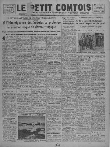 30/08/1938 - Le petit comtois [Texte imprimé] : journal républicain démocratique quotidien