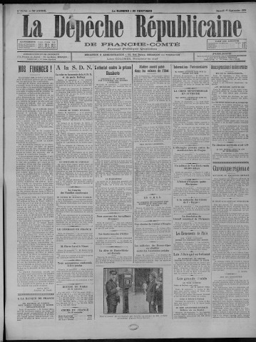 27/09/1930 - La Dépêche républicaine de Franche-Comté [Texte imprimé]