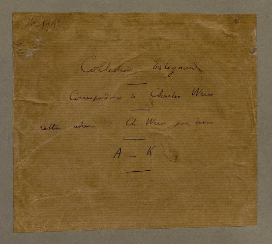 Ms 1913 - Correspondance de Charles Weiss (tomes XXVI) : divers correspondants (Adert - Klie)