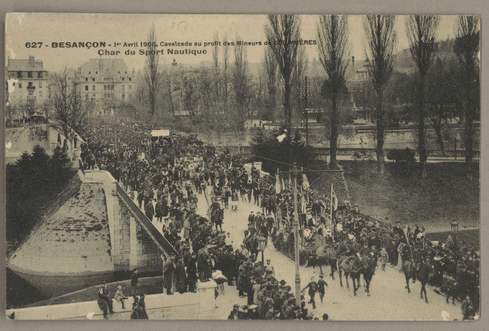 Besançon - 1er Avril 1906. Cavalcade au profit des Mineurs de COURRIERES - Char du Sport Nautique. [image fixe] , 1904/1906