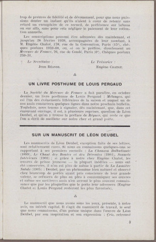 01/1939 - Bulletin / Société des amis de Léon Deubel