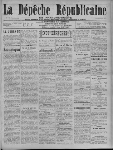 08/08/1907 - La Dépêche républicaine de Franche-Comté [Texte imprimé]