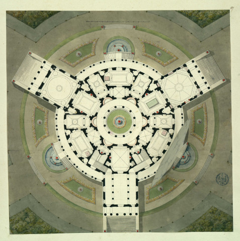 Projet de maison de campagne inspiré des villas de l'antiquité romaine. Plan / Pierre-Adrien Pâris , [S.l.] : [P.-A. Pâris], [1700-1800]