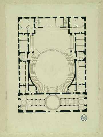 Plan de la nouvelle Comédie française (Odéon actuel) / Pierre-Adrien Pâris , [S.l.] : [P.-A. Pâris], [1700-1800]