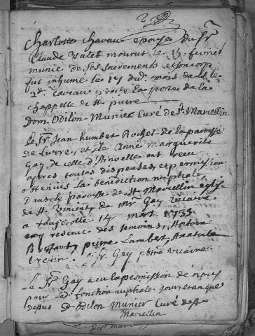 Paroisse Saint Marcellin : baptêmes (naissances), mariages, sépultures (décès) (15 février 1733 - 30 décembre 1750)