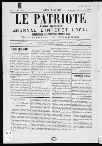 12/01/1890 - Le patriote franc-comtois : journal d'intérêt local, républicain, révisionniste, indépendant : 1890, n° 1, 2, 3