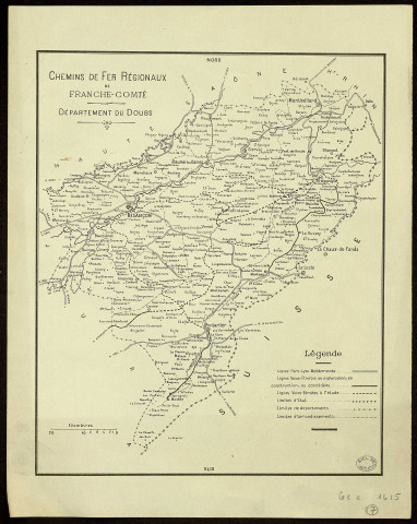 Chemins de fer régionaux de Franche-Comté. Département du Doubs. 20 kilomètres. [Document cartographique] , 1901/1950