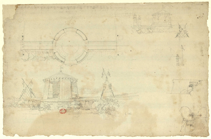Plan et élévation d'une tente circulaire [Dessin] , [S.l.] : [s.n.], [1750-1799]