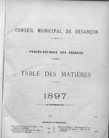 Registre des délibérations du Conseil municipal pour l'année 1897 (imprimé)